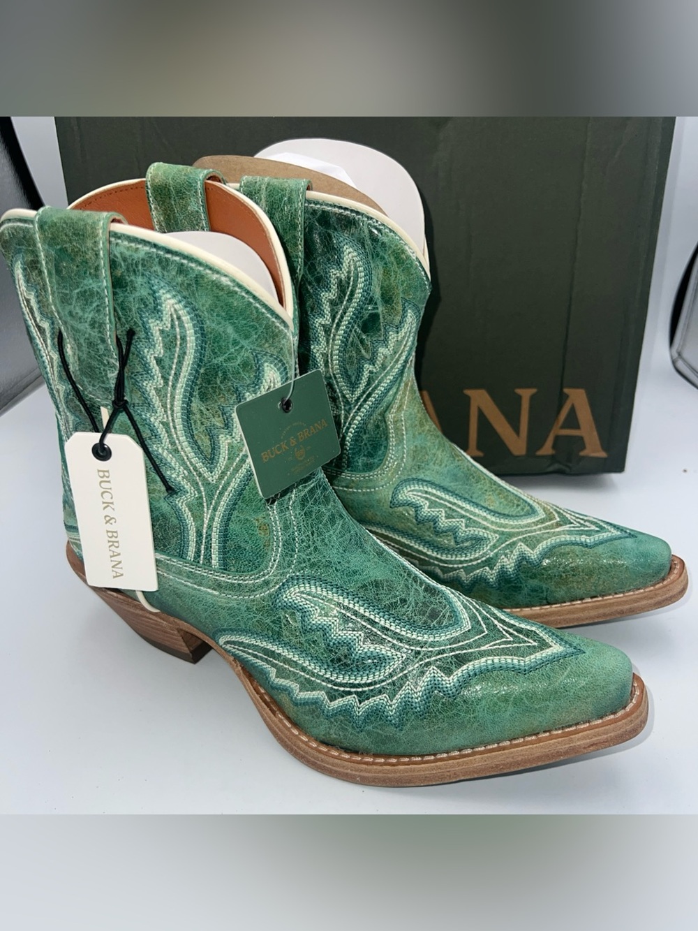 BUCK & BRANA Eleanor Women’s Western Cowgirl Boot Turquoise Leather Size 8.5 NWB